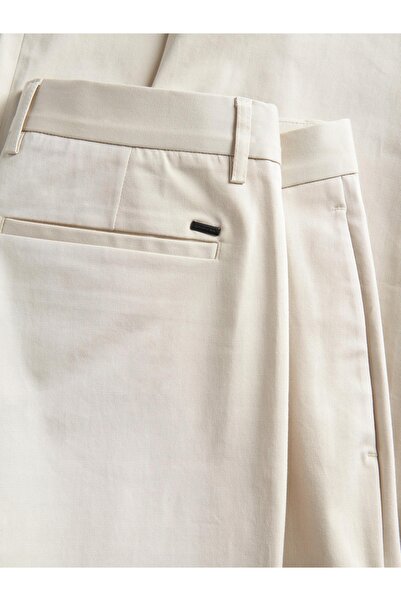 NO BRAND Pantaloni Chino Bej, Croială Dreaptă, Netedă, Lungime 7/8, Bumbac, R...