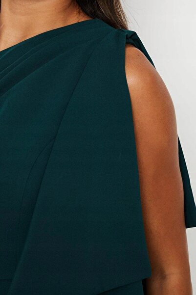 NO BRAND Rochie midi verde asimetrică cu volane și drapaje Coast 38