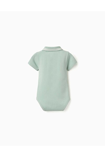 Ziddy Cotton Polo Bodysuit With Stripes For Newborn Boys, Light Green
