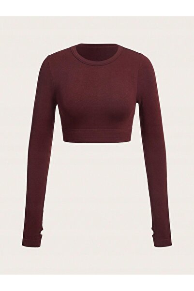 NO BRAND Bluză sport Top Scurtă Bordeaux Slim Fitness Mânecă lungă Shein L