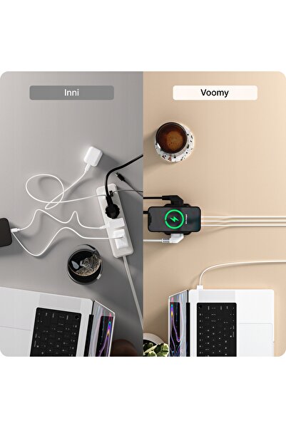 NO BRAND Voomy Power S65 - Prelungitor cu 65W putere, 3 porturi USB-C și 2 po...