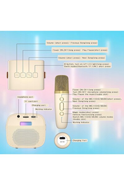 NO BRAND 2 bucăți Microfon karaoke Bluetooth cu difuzor LED pentru copii și a...