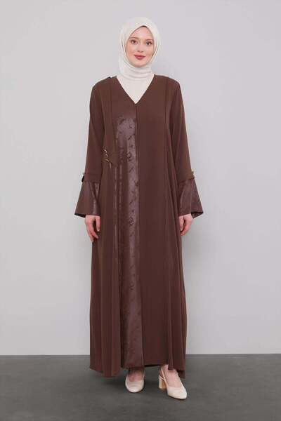 Levidor Brown Leather Sleeve Looked-Liked Fleece Coat