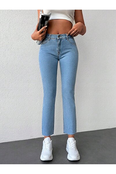 NO BRAND Pantaloni din denim albaștri, mulați, netezi, cu talie înaltă, Replu...