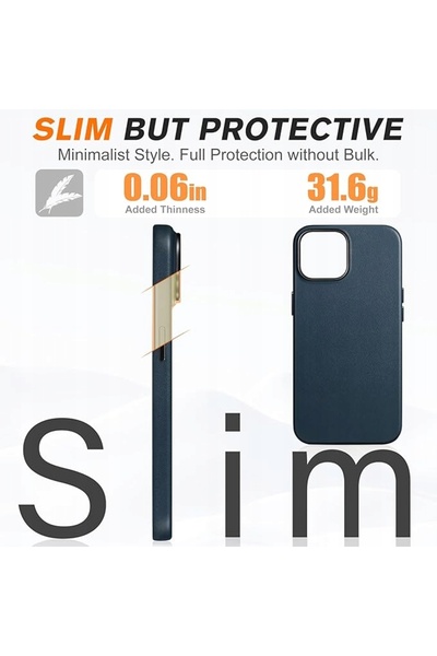 NO BRAND Husă Shieldon din piele naturală MagSafe pentru iPhone 15, bleumarin...