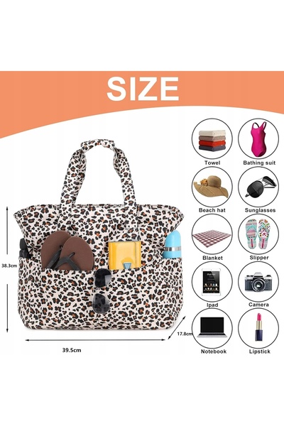 NO BRAND Geantă de plajă XXL 45L Impermeabilă Shopper cu fermoar, model panteră