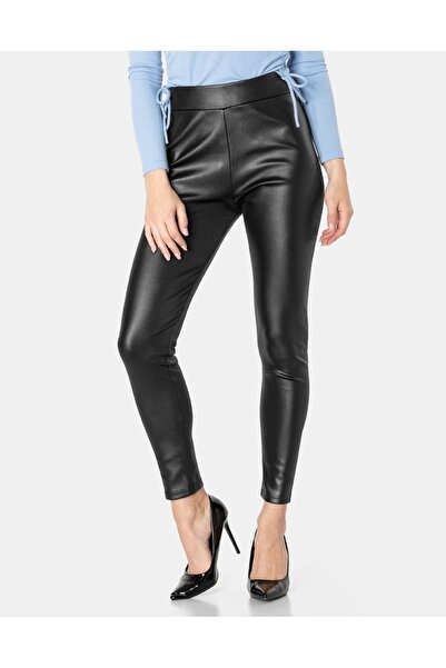 NO BRAND Pantaloni de damă skinny din piele neagră, elastici, cerati 202122 L