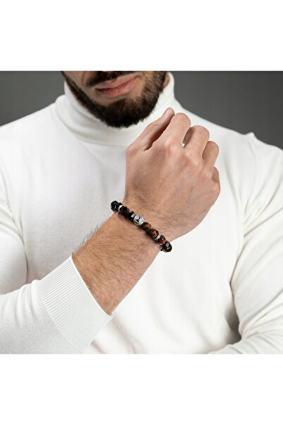 NO BRAND Colecția Gt Lew Onix Ochi de Tigru Roșu 10mm Brățară Bărbătească Cutie