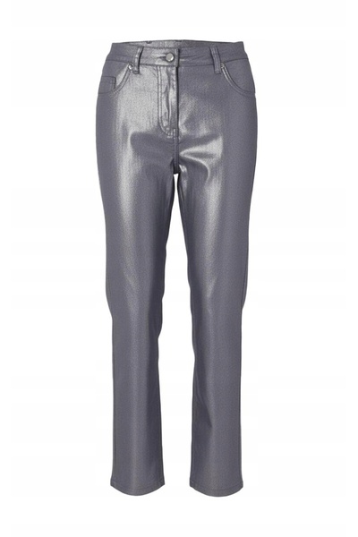 NO BRAND Pantaloni argintii metalici cu talie înaltă și croială dreaptă Karen...