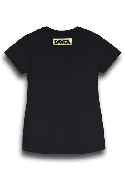 NO BRAND Tricou DAVCA de damă, negru, cu logo auriu, mărimea XL.