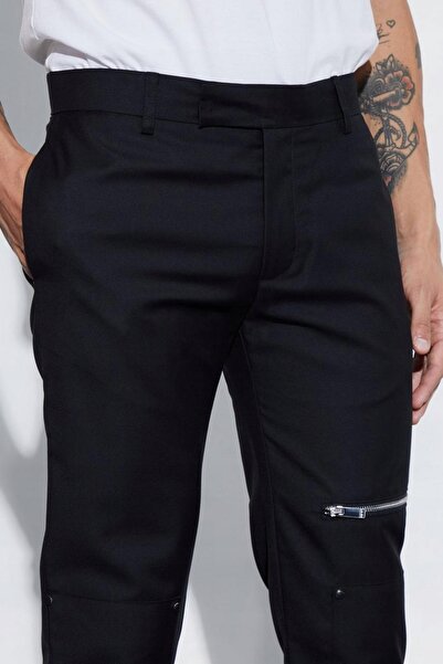 NO BRAND Pantaloni clasici negri, eleganți, cu fermoar neted, croială dreaptă...