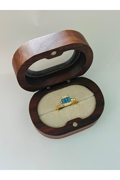 BYYEŞO Blue Baguette Stone Detailed Adjustable Steel Ring
