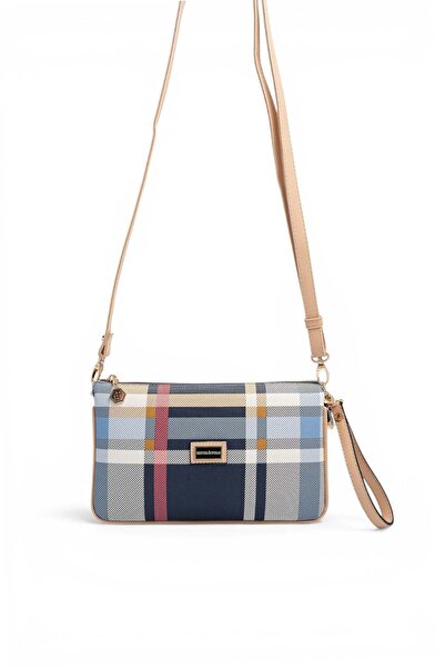 Silver Polo Navy Blue - Tan Plaid Women's Crossbody Bag Sp1291