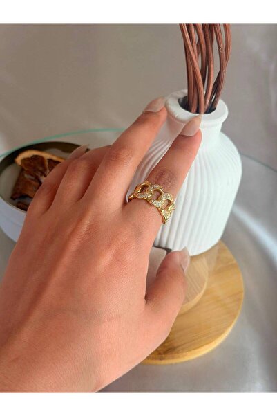 ANKA JEWELLRY خاتم نسائي بسلسلة من الفولاذ قابل للتعديل مرصع بحجر الزركون