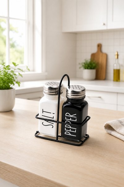 Archora Set of 2 Glass Salt and Pepper Shakers with Metal Stands