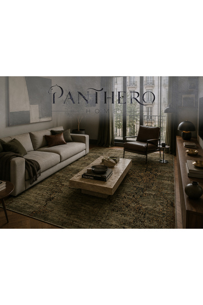 Panthero Home Haki Vintage Eskitme Desenli Kaymaz Taban Süngerli Yıkanabilir ...