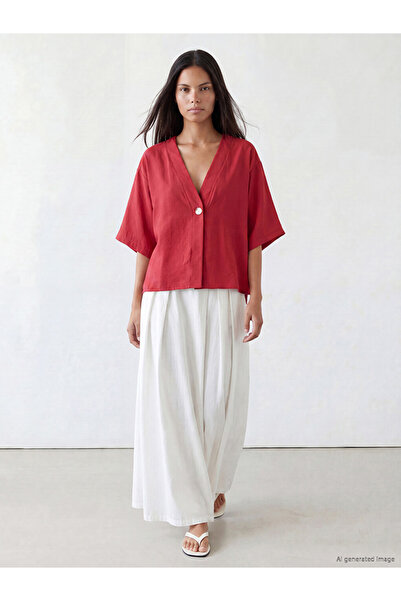 LC Waikiki White High Waist Wide Leg Women's Pleated Trousers