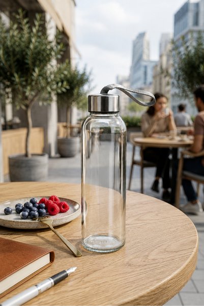 Archora Glass Water Bottle with Metal Cover Transparent 500 ml