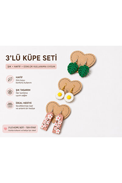 LİYA3D 3-Piece Design Earring Set – Lightweight Women's Earrings with Floral ...