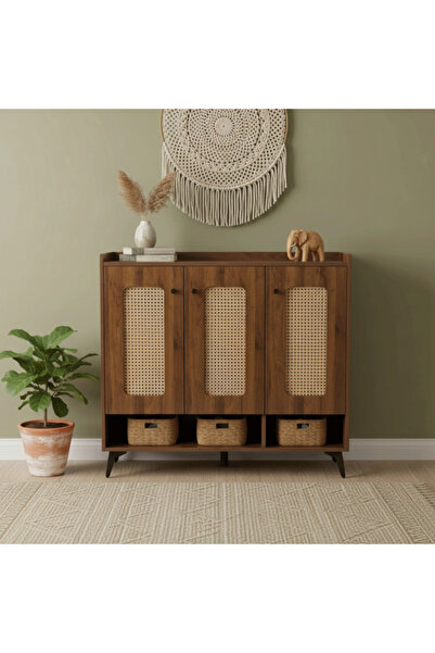 BEC13 Modern Shoe Storage Cabinet Made of Wood and Synthetic Rattan