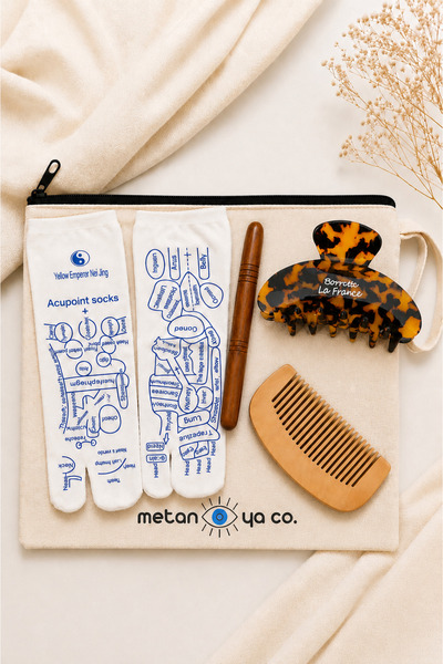 Metanoyaco Akupunktur Masaj Çorabı & Ahşap Masaj Çubuğu & Kemik Mandal Toka &...