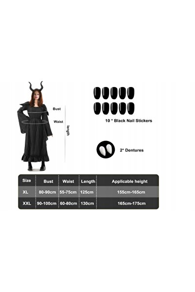 NO BRAND 165-175cm Costum de Regină Vrăjitoare cu Coarne, Unghii și Colți pen...