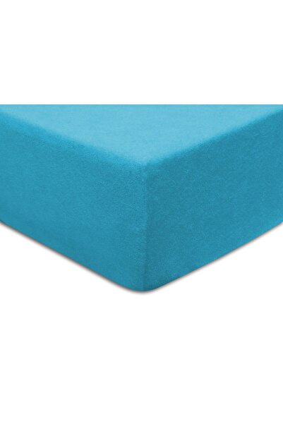 NO BRAND Cearșaf de pat din frotir cu elastic 180x200 turcoaz
