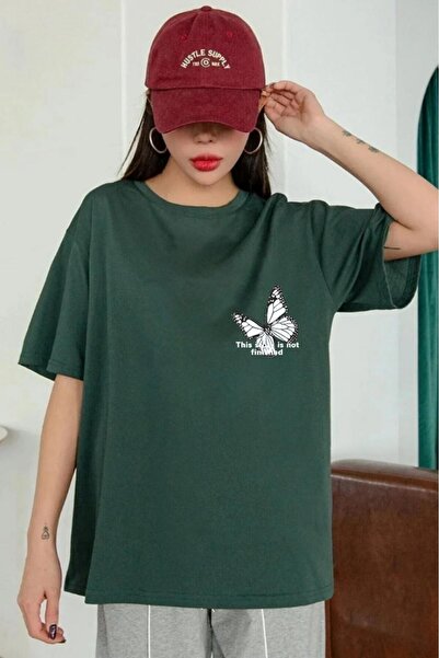 yombaa Γυναικείο μπλουζάκι Oversize White Butterfly Printed