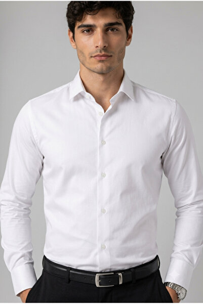 TARZZİNG Men's Long Sleeve Cotton Satin Easy-Iron Shirt