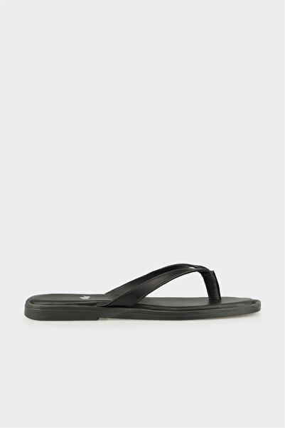 Elle Shoes Siyah Deri Kadın Sandalet