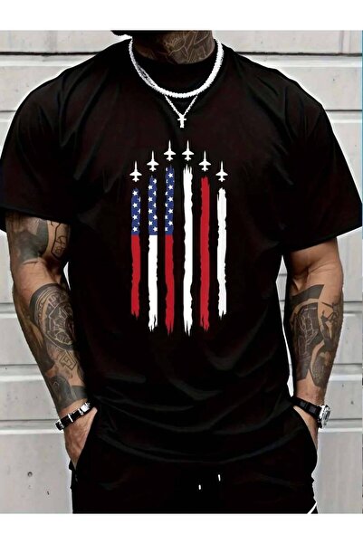 799 100% Cotton Patriotic Red White Blue USA Flag Fighter Jets 4th Of July T-...