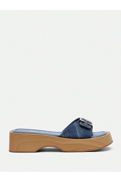 NO BRAND Papuci cu platformă din lemn, din denim albastru, tip slip-on, Shein...