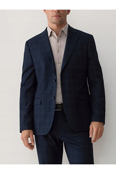 NO BRAND Sacou clasic bleumarin cu vizcoză, buzunar cu model, 48
