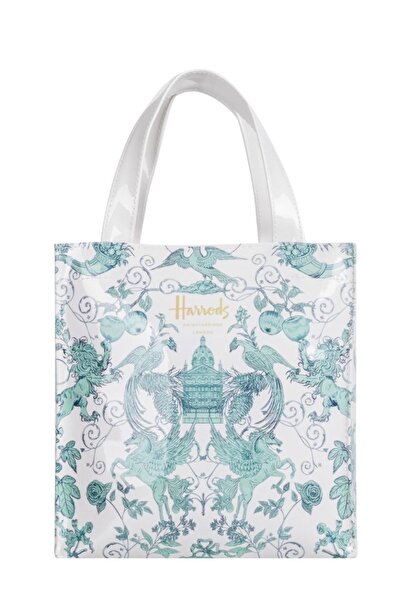 Harrods شنطة تسوق بشعار مبنى هارودز مقاس صغير ( S: 24 × 26 × 11 cm) لون اخضر