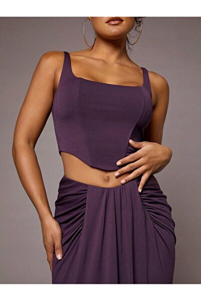 NO BRAND Set mov Fustă Maxi Top cu volane Fishbone Shein 38