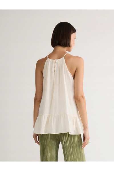 NO BRAND Top bej fără mâneci, cu mărgele, clasic, uni, cu volane, Reserve XL