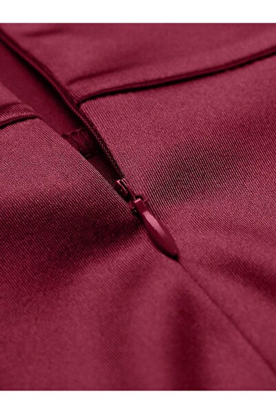 NO BRAND Rochie maxi tip creion, bordo, din satin, cu mânecă scurtă, Muxxn m