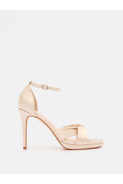 NO BRAND Sandale bej cu toc stiletto, clasice, cu cataramă netedă, 39