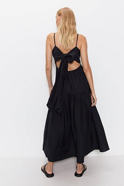 NO BRAND NASTY GAL 38 Rochie maxi neagră cu bretele cu fundă și umeri goi