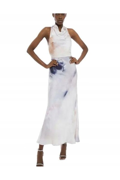 NO BRAND Rochie maxi multicoloră din satin neted, cu model, Karen Millen 42