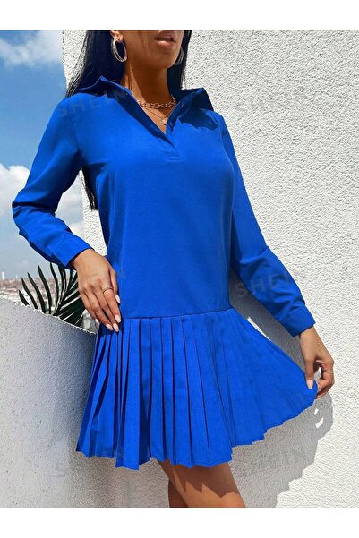NO BRAND Rochie mini albastră cu guler cu volane Shein 40