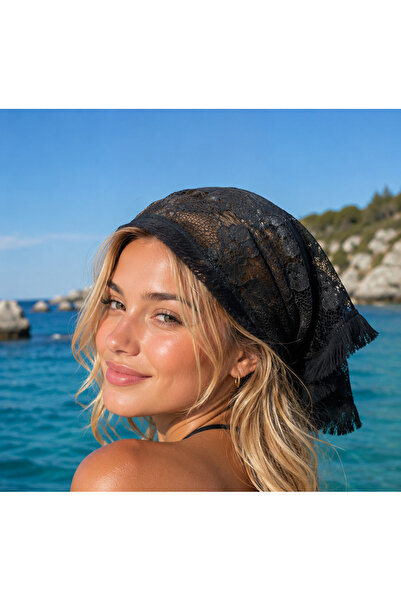 VİSKOYAT Lace Bandana Scarf Lace Scarf Black Bandana 80*55cm