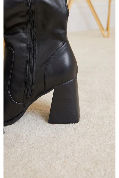 NO BRAND Cizme clasice negre cu toc din piele întoarsă netedă Prettylittlethi...