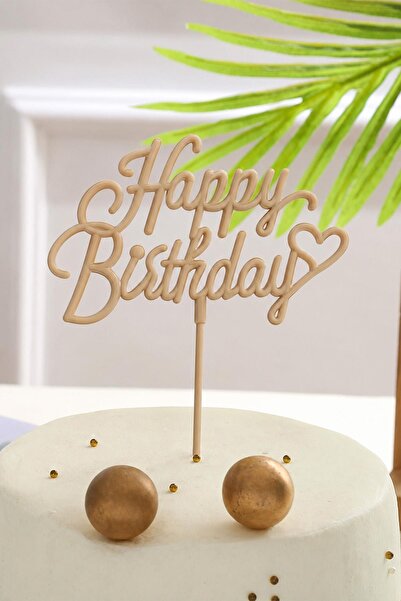 Patladı Gitti Krem Renkli Happy Birthday Yazılı Pasta Süsü