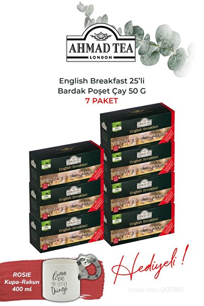 Ahmad Tea English Breakfast 25-Pack Tea Bags, 7 Packs and Raccoon Mug