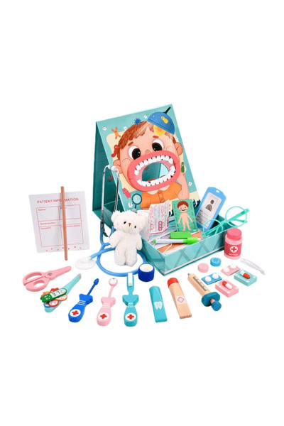 wood toys Joc creativ de rol – Cabinet stomatologic din lemn, 30 de piese, 3-...