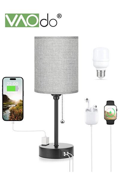 VAODO مصابيح غرفة النوم بثلاث درجات حرارة لونية، مع منافذ USB C و A، مصابيح ط...