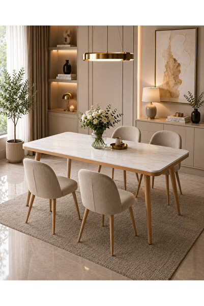 N.zone Modern Rectangular Dining Table with Luxurious Marble Top and Sturdy B...