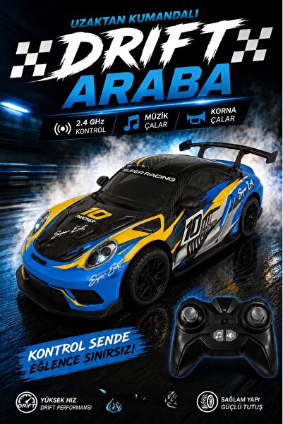 Toyaş 1:8 2.4 GHz Uzaktan Kumandalı Drift Araba Müzikli Korna Sesli LED Farlı...