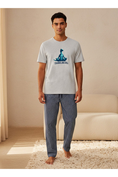 FAV Men Cotton Checked Drawstring Waist Nightwear Set